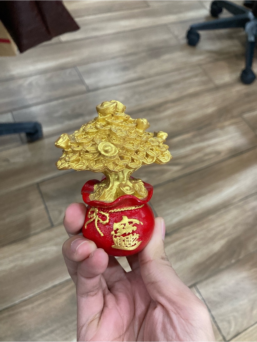 Golden Money Tree Figurine in Red Pot